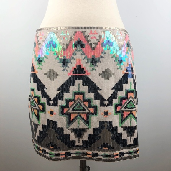 Express Sequins Aztec Mini Skirt S/P - Picture 2 of 7
